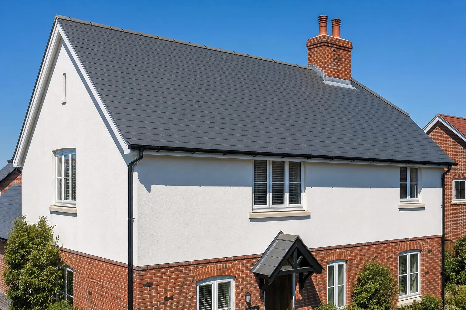 A newly installed slate pitched roof on a home in Coalville, Leicestershire